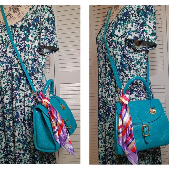 Dooney & Bourke Blue Carpet Bag Hand Painted Turquoise Crossbody Bag Vintage - Picture 8 of 16